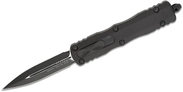 Microtech 227-1T Dirac Delta Tactical AUTO OTF Knife 3.79" Black DLC Double Edge Dagger Blade, Black Aluminum Handles