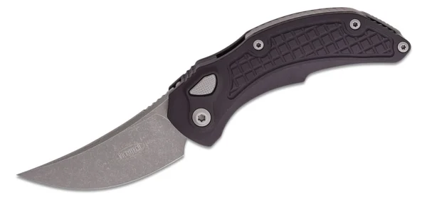 Microtech/Bastinelli Creations 268A-10AP Brachial AUTO Folding Knife 3.5" Apocalyptic Trailing Point Blade, Milled Black Aluminum Handles