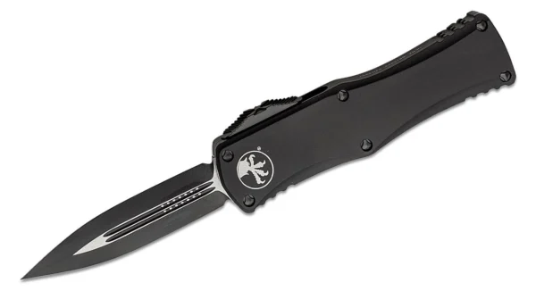Microtech 702-1T Hera Tactical OTF AUTO Knife 3.125" Black Double Edge Dagger Blade, Black Aluminum Handles